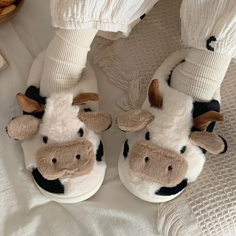 FelantriX™ Cute Cow Plush Calf Slippers for Women - Cozy Indoor Footwear