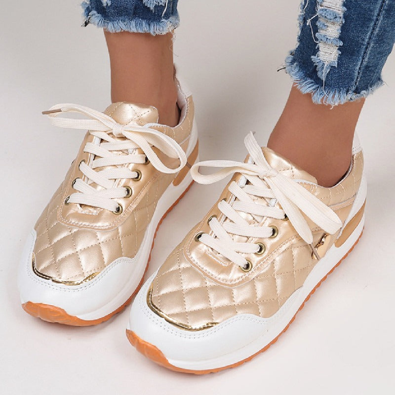 FelantriX™ Women's Quilted Pattern Lace-Up Casual Sneakers
