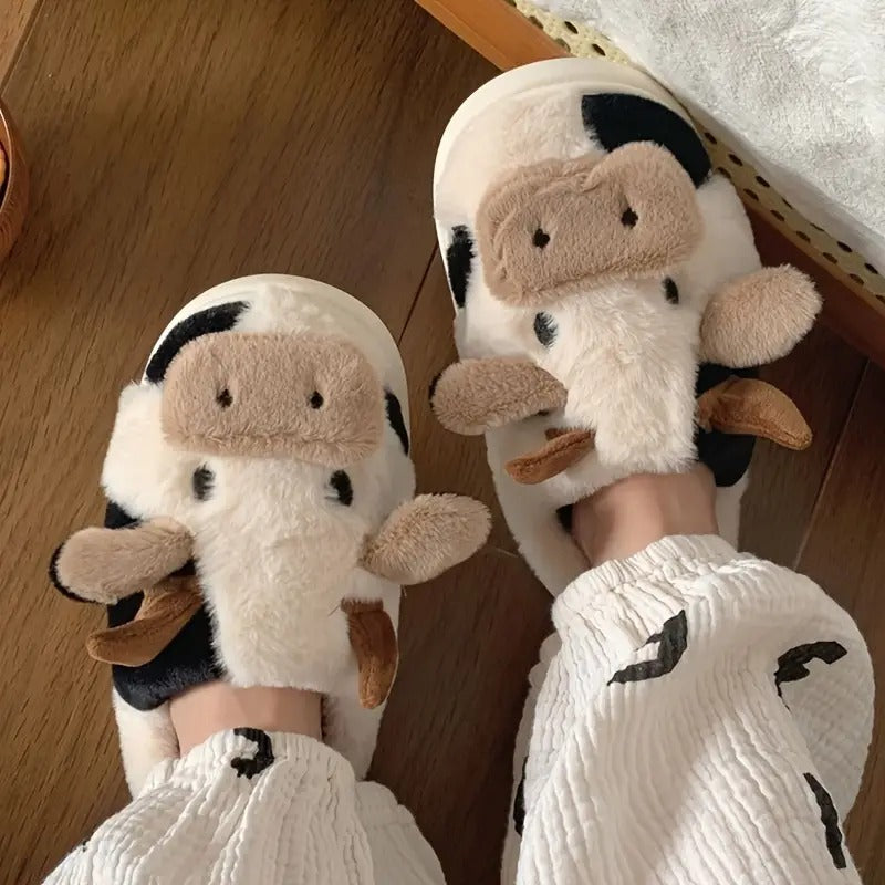 FelantriX™ Cute Cow Plush Calf Slippers for Women - Cozy Indoor Footwear