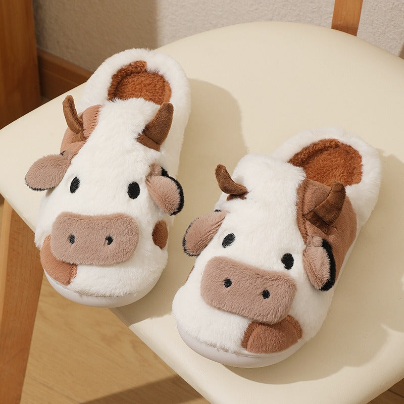 FelantriX™ Cute Cow Plush Calf Slippers for Women - Cozy Indoor Footwear