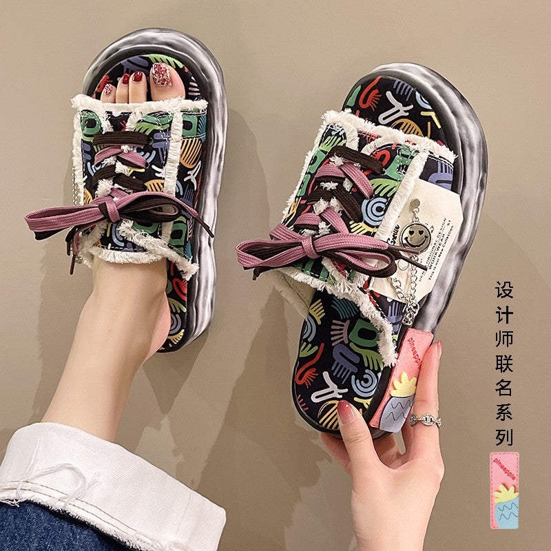 FelantriX™  Women's Platform Beach Sandals with Graffiti Design