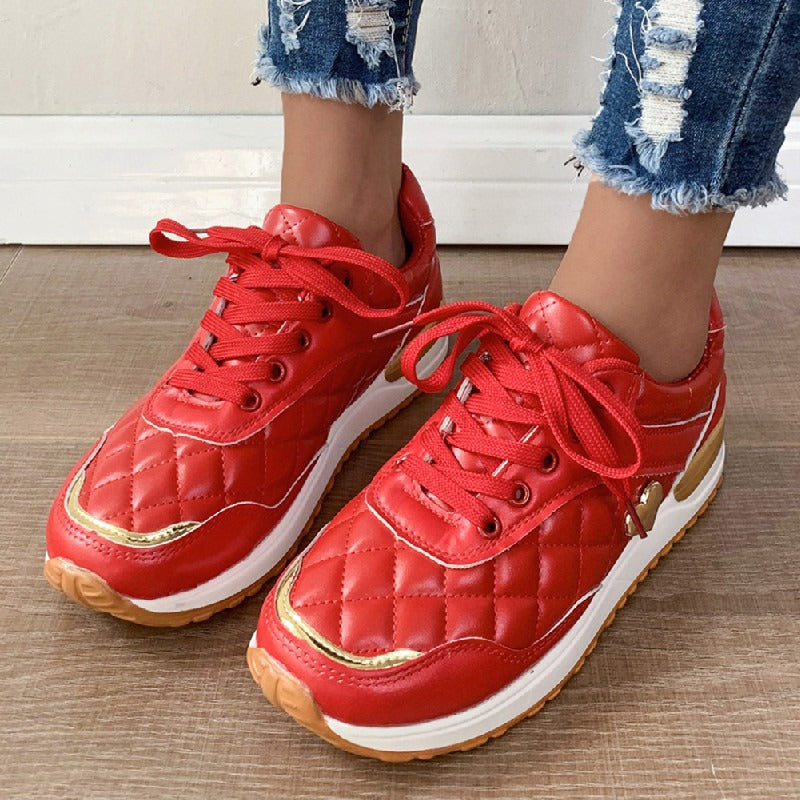 FelantriX™ Women's Quilted Pattern Lace-Up Casual Sneakers