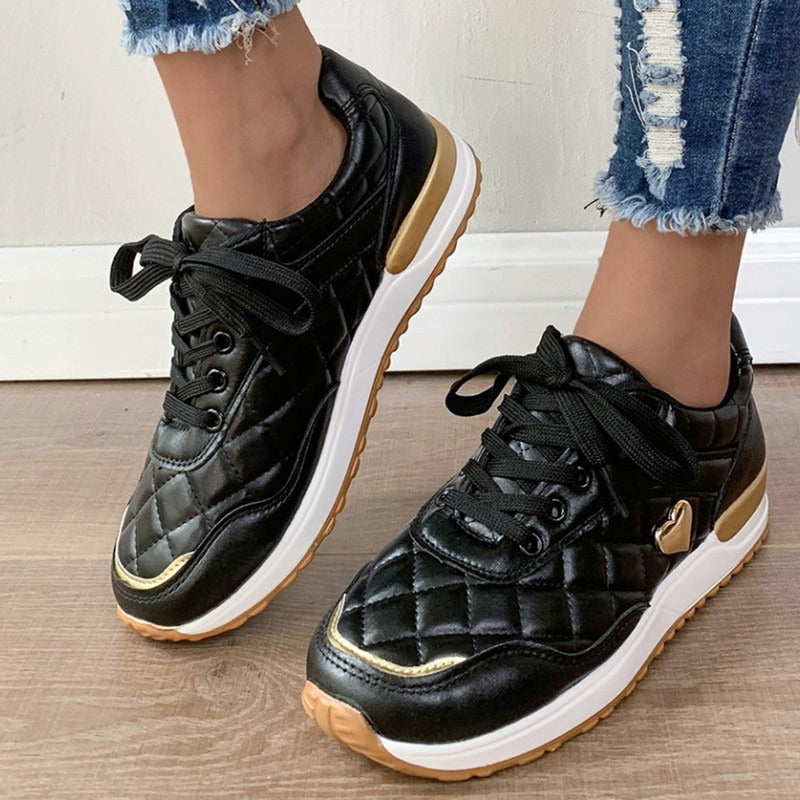 FelantriX™ Women's Quilted Pattern Lace-Up Casual Sneakers