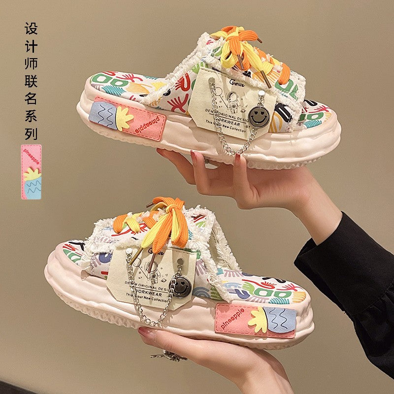 FelantriX™  Women's Platform Beach Sandals with Graffiti Design