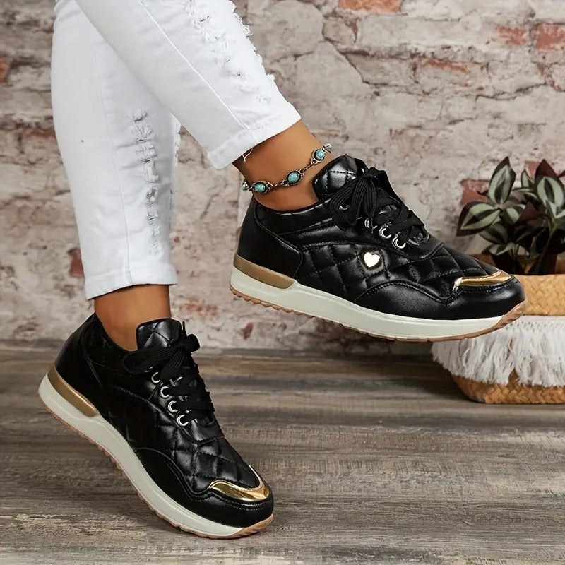 FelantriX™ Women's Quilted Pattern Lace-Up Casual Sneakers