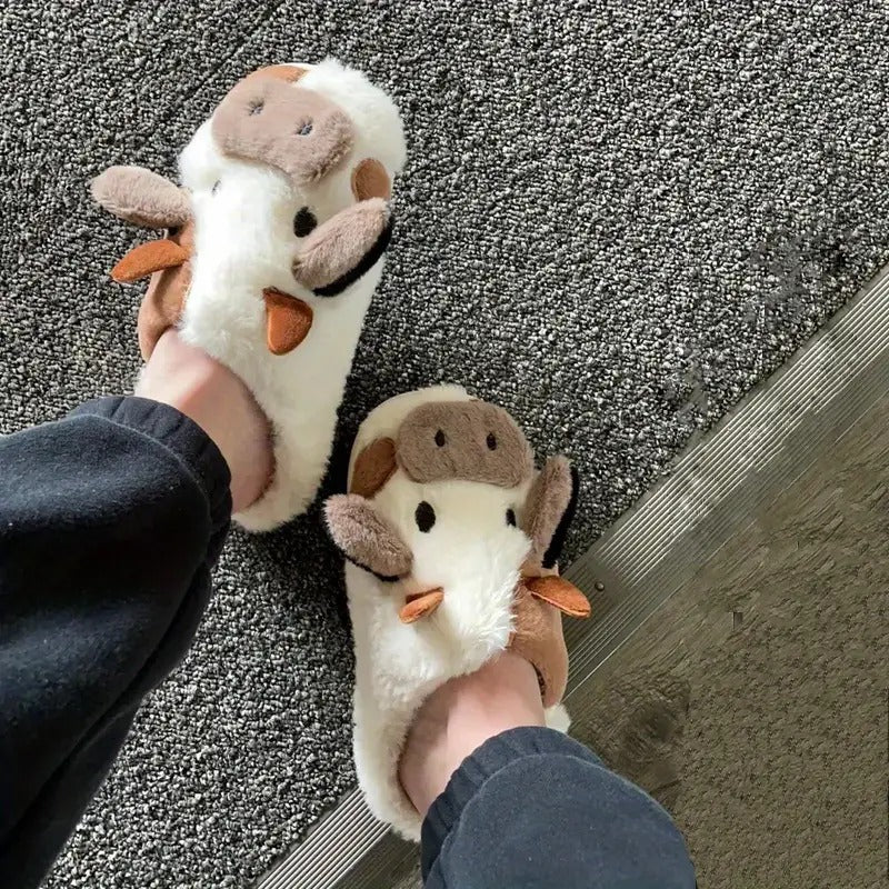 FelantriX™ Cute Cow Plush Calf Slippers for Women - Cozy Indoor Footwear